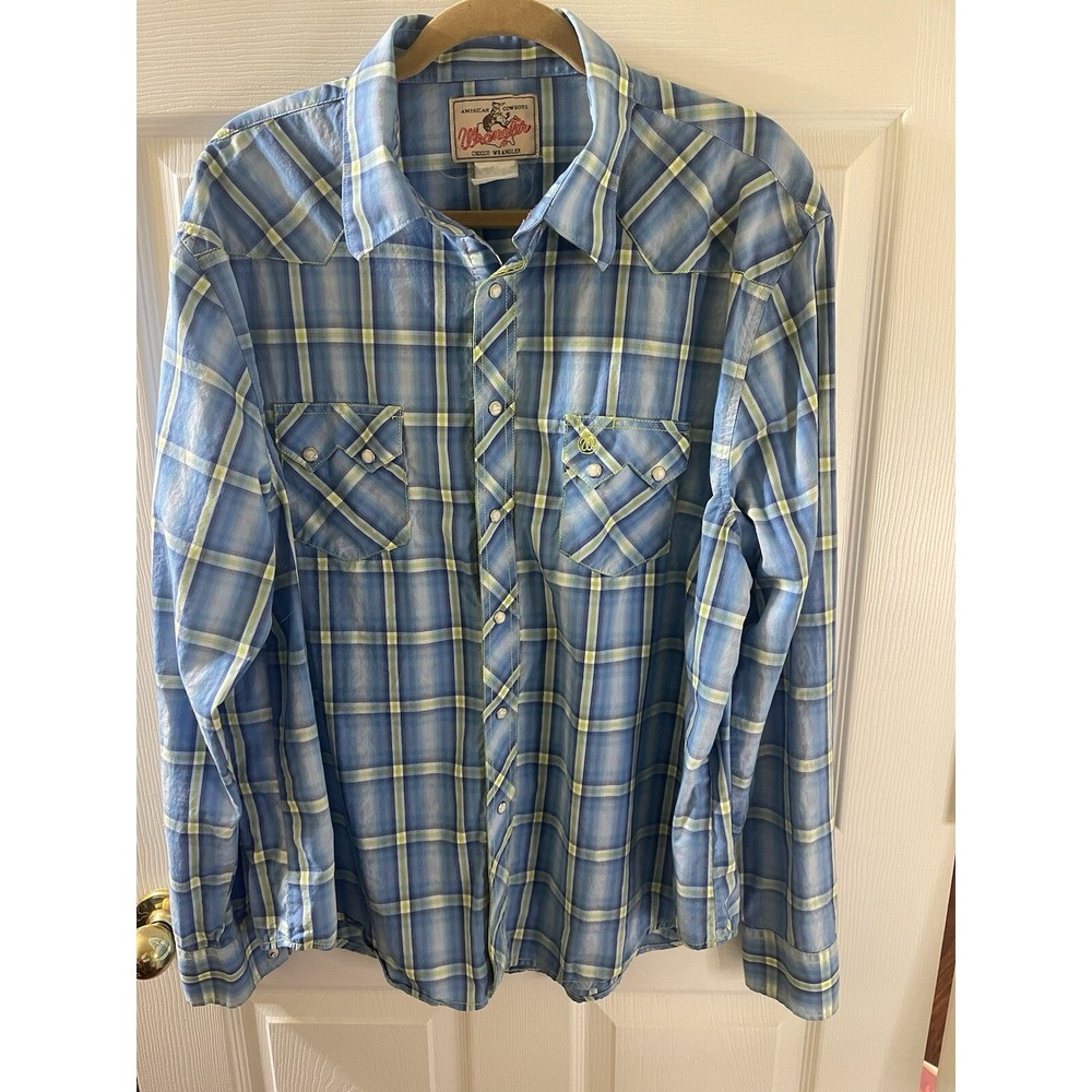 vintage WRANGLER men's XL Plaid long‎ sleeve Pearl Snap Western Shirt